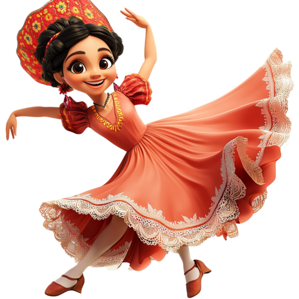 A beautiful dancer in a red and orange dress twirls gracefully with elegance and joy png