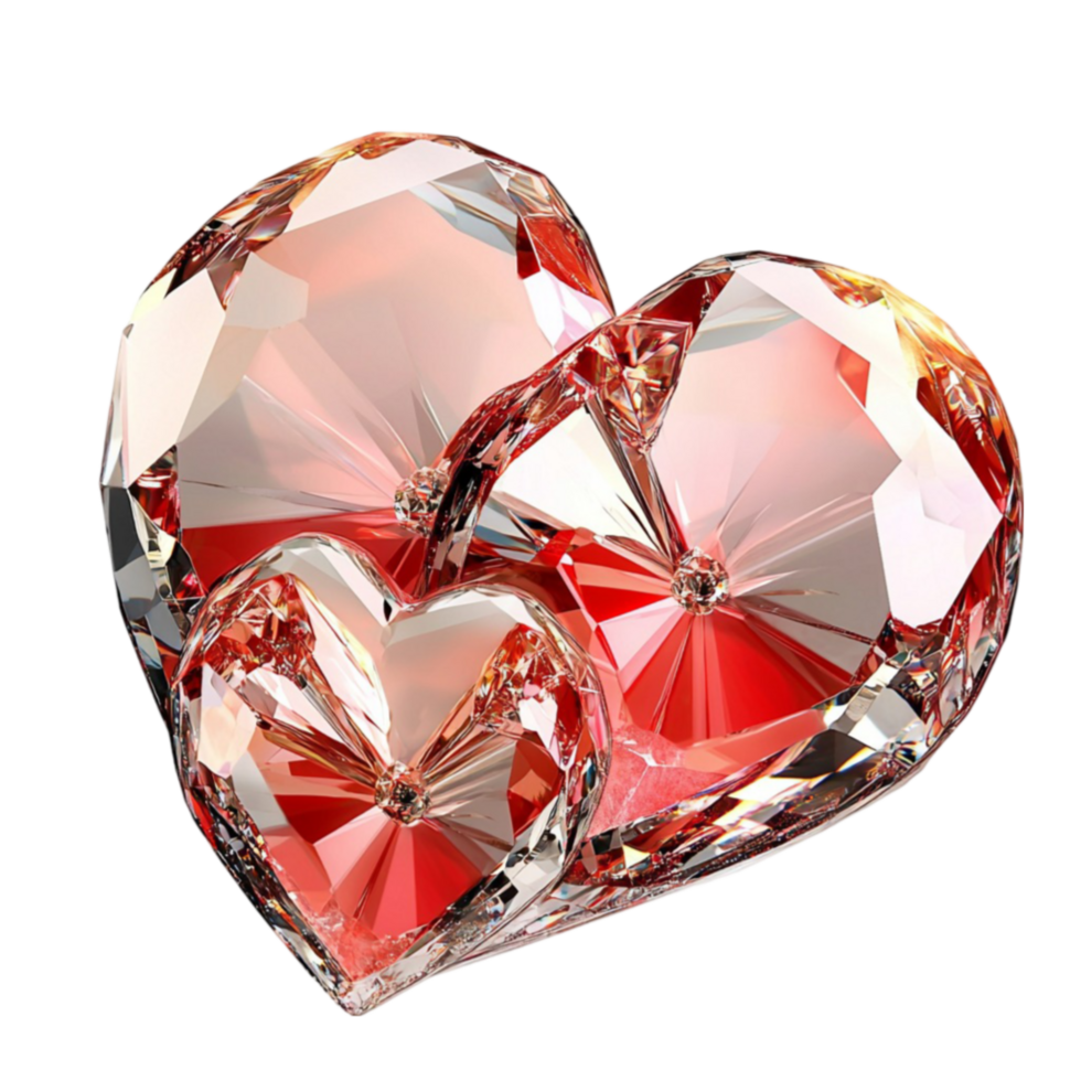 Two crystal hearts with a stunning diamondlike texture sparkle in radiant beauty png