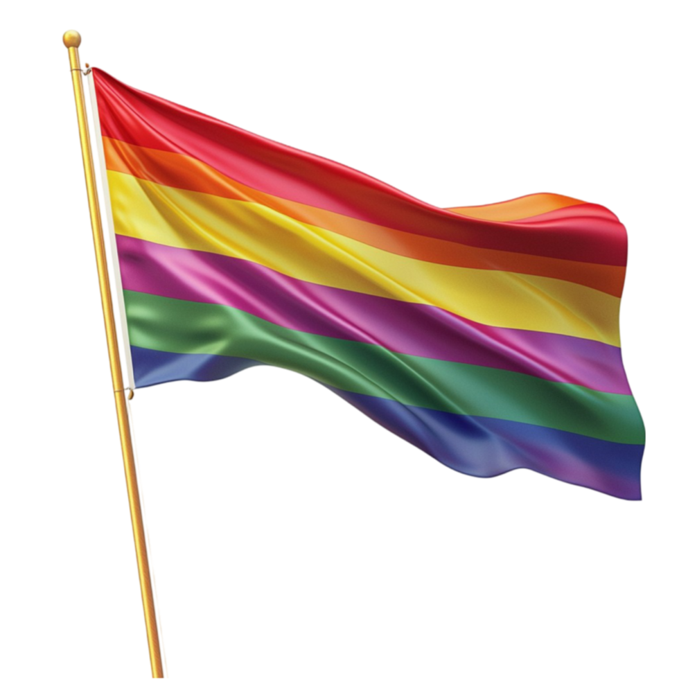 A vibrant rainbow flag waves gracefully in the wind with and vivid colors png