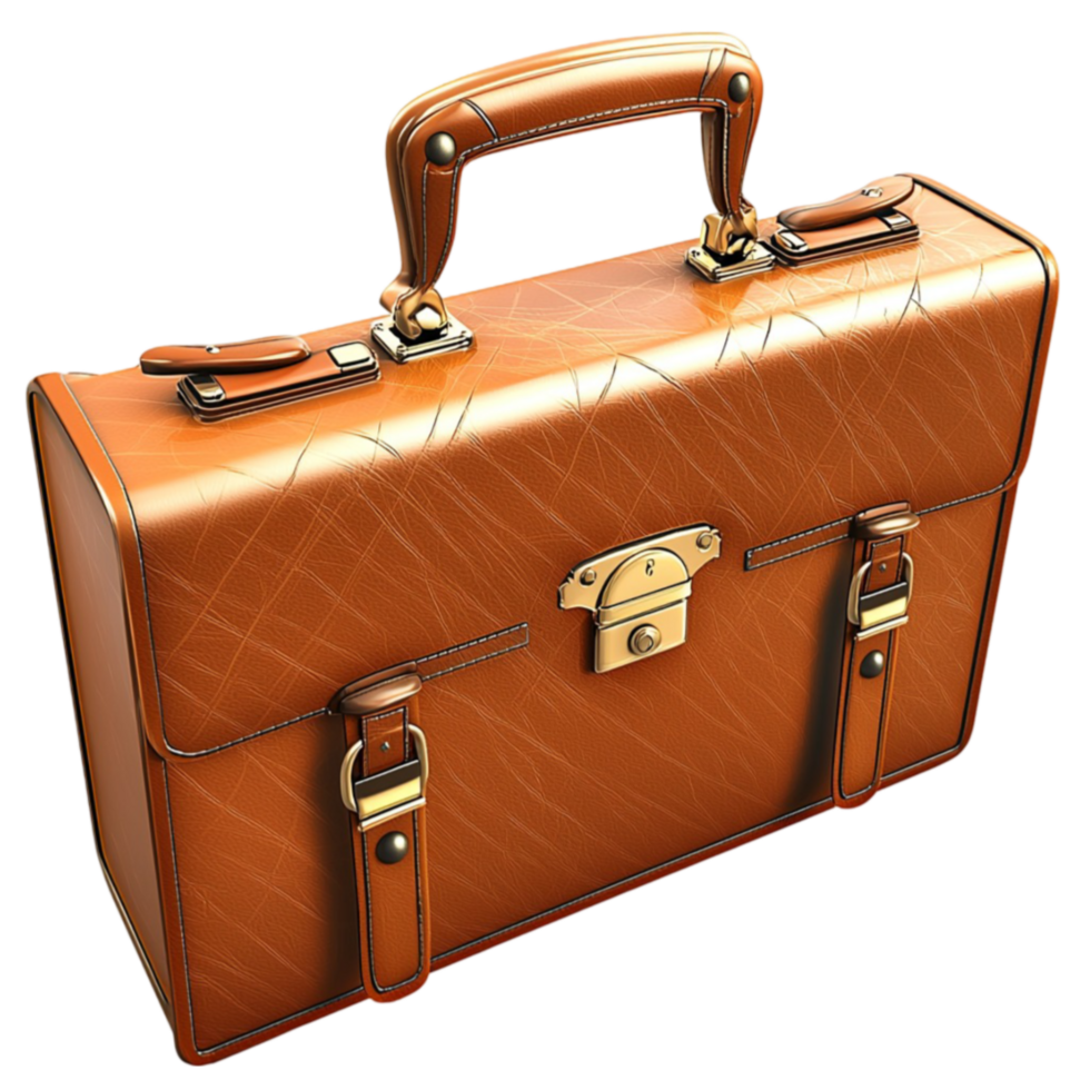 A brown briefcase with gold buckles showcases timeless elegance and sophistication png