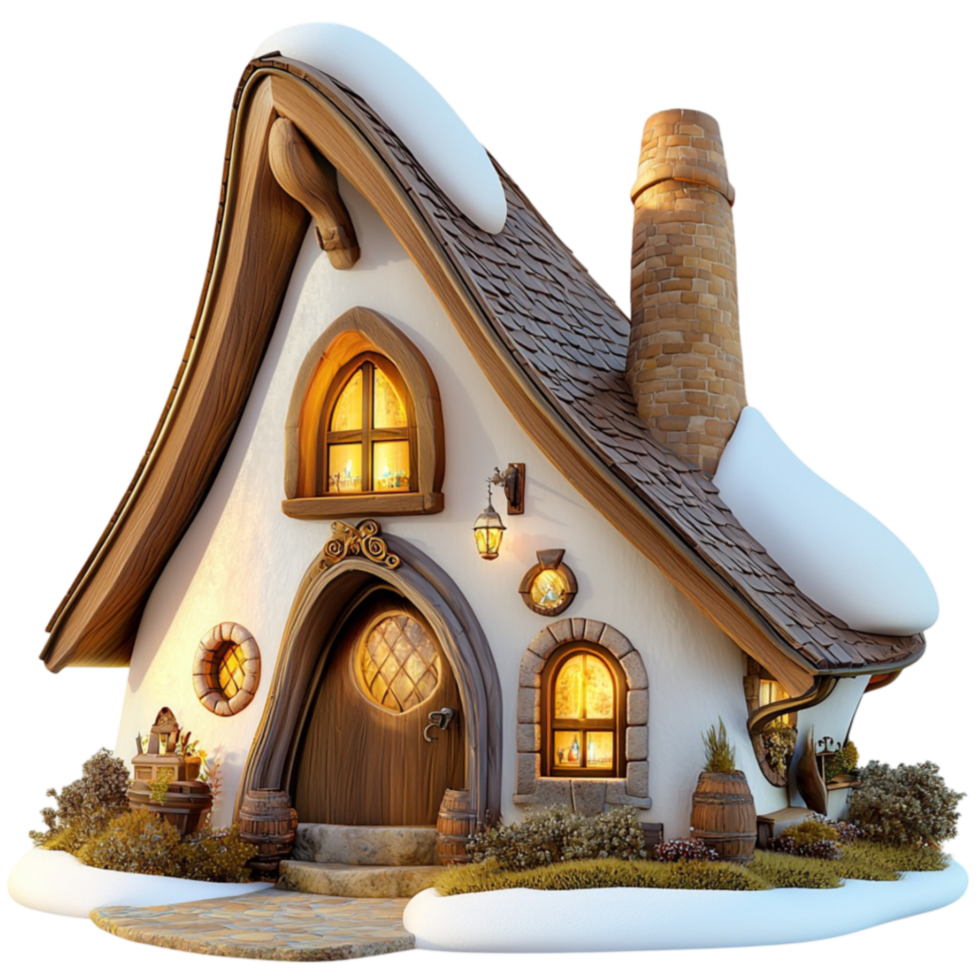 Cozy cottage with a curved roof and a warm inviting glow png