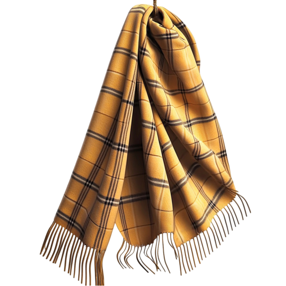and cozy plaid scarf draped ly with flowing fabric png