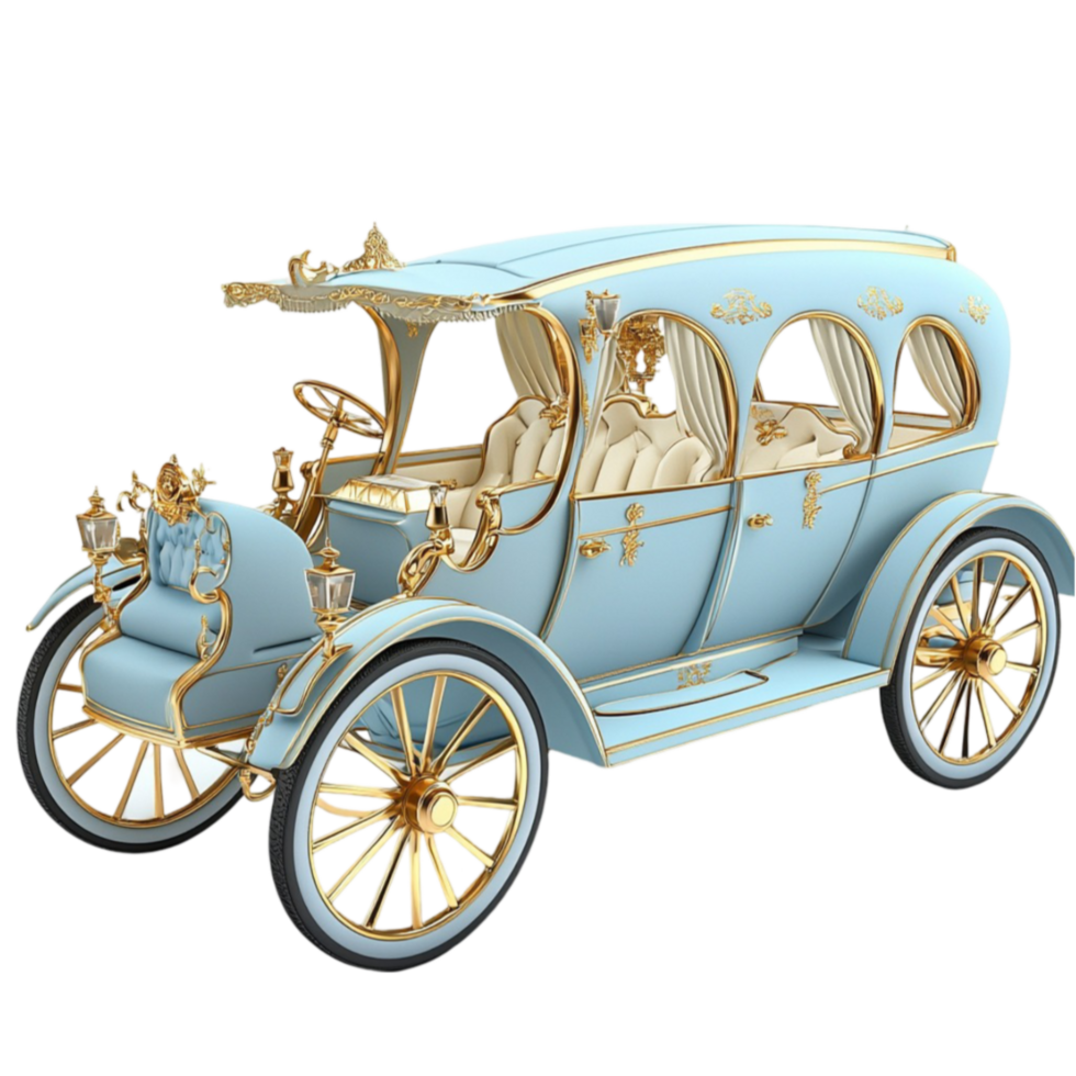 Vintage blue carriage decorated with golden details looks royal png