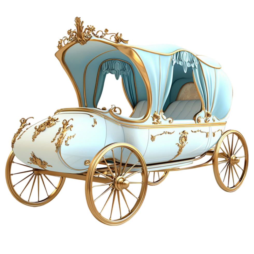 Fairytaleinspired blue and gold carriage with delicate details evokes magical charm png