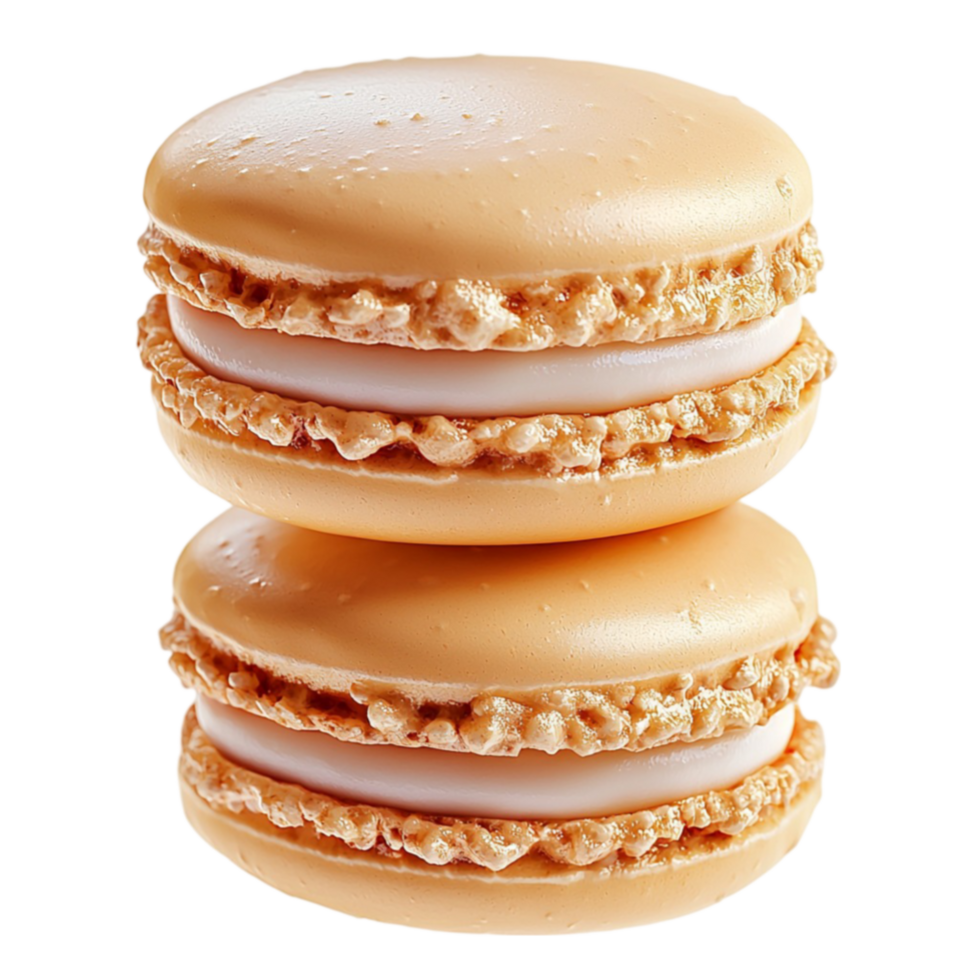 Stack of golden macarons with creamy filling looks sweet and tempting png