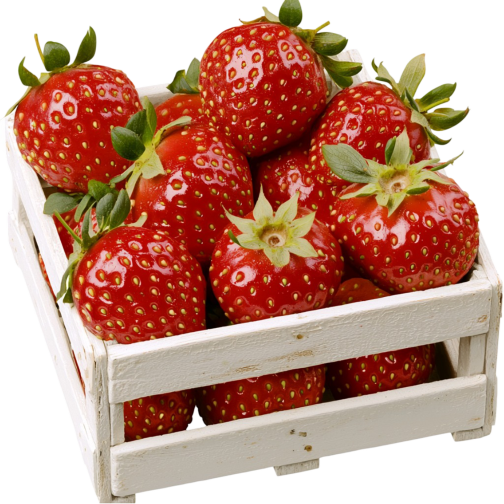 ripe strawberries neatly arranged in a wooden crate look juicy and png