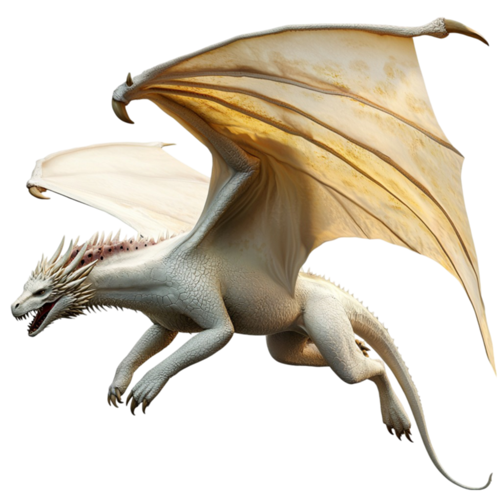 Magnificent white dragon with large wings and a fierce gaze looks mystical and majestic png
