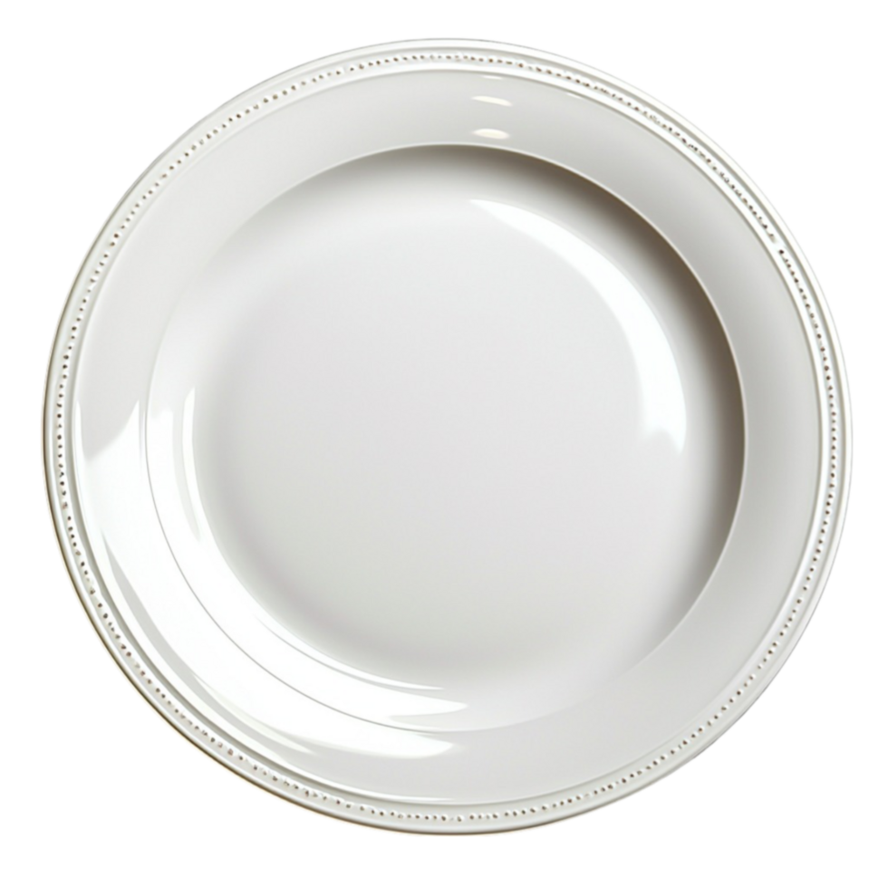 White ceramic plate with a border is completely empty png