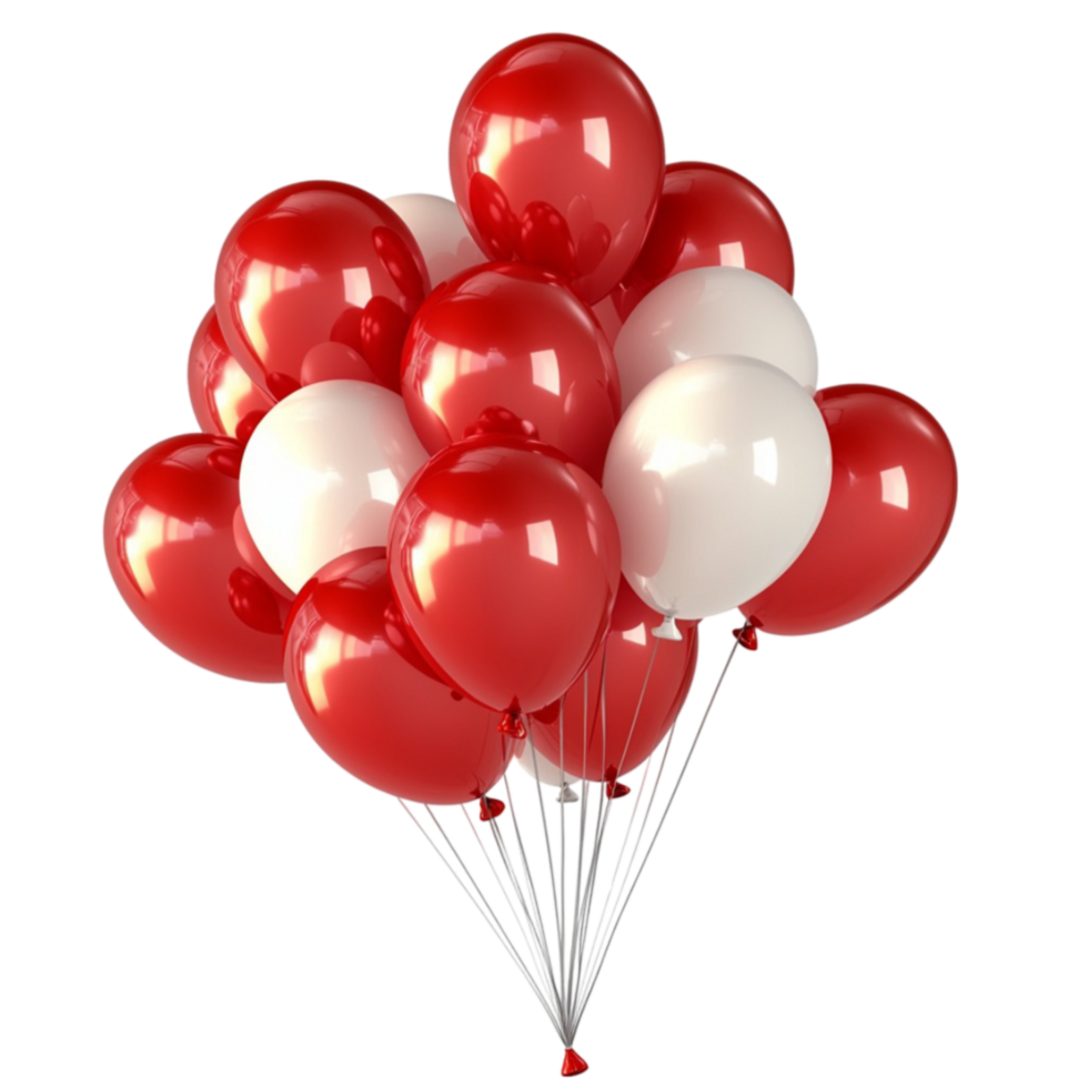 Red and white helium balloons float together creating a festive atmosphere png