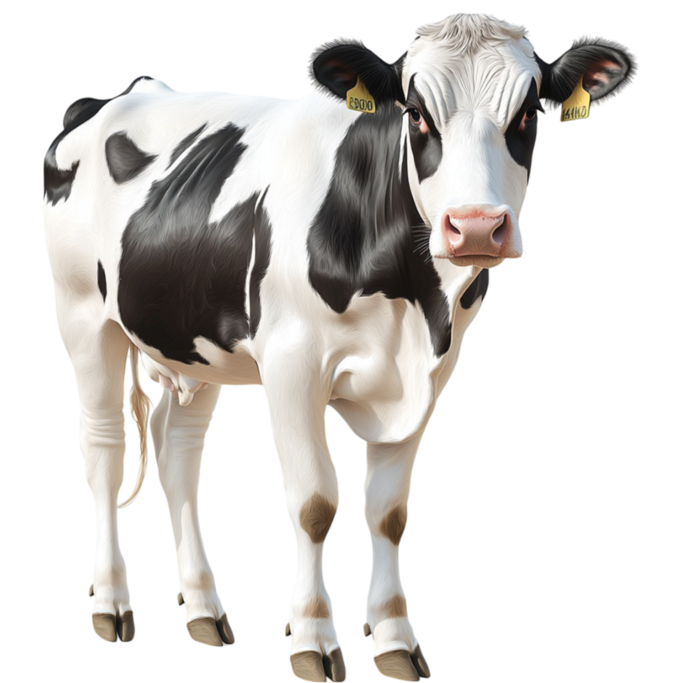 Black and white iry cow stands in a natural pose png