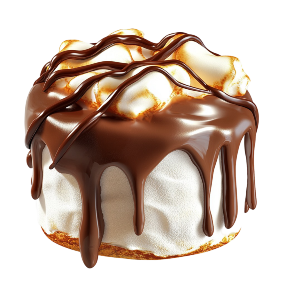 Chocolate drizzled dessert with a marshmallowlike texture and a creamy base looks png