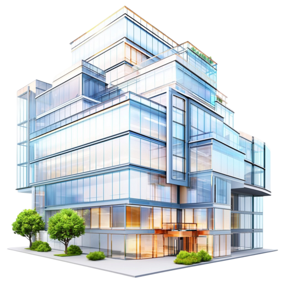 glass office building with sleek architecture reflects innovation and urban design png