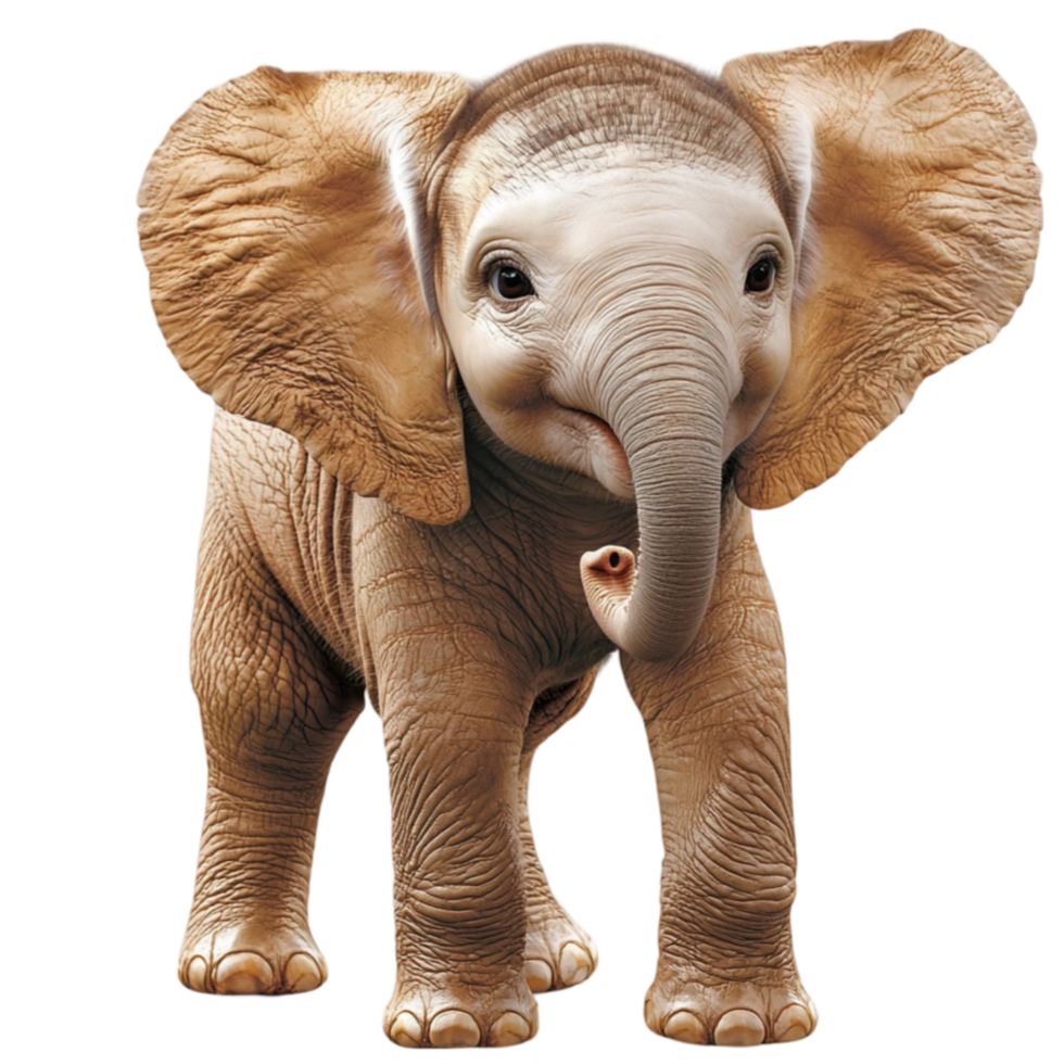 Baby elephant with large ears and wrinkled skin walks forward png