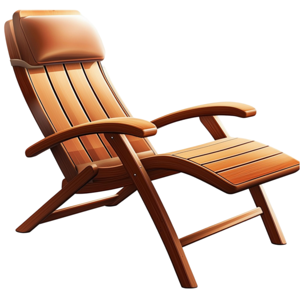 Wooden lounge chair with a reclining design offers comfort and ation png