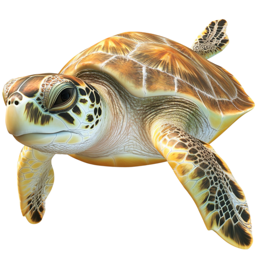 Sea turtle with a beautifully patterned shell swims gracefully in the ocean png