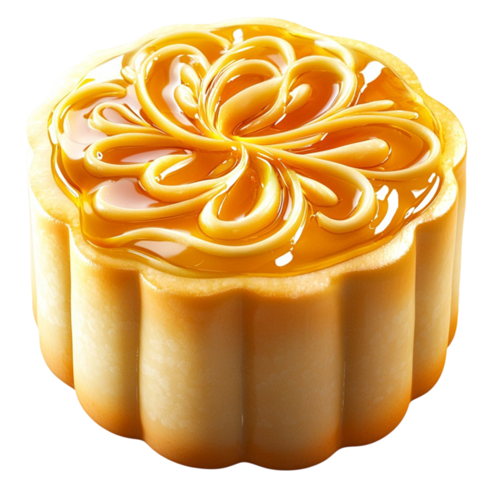 Golden mooncake with an intricate floral design looks png