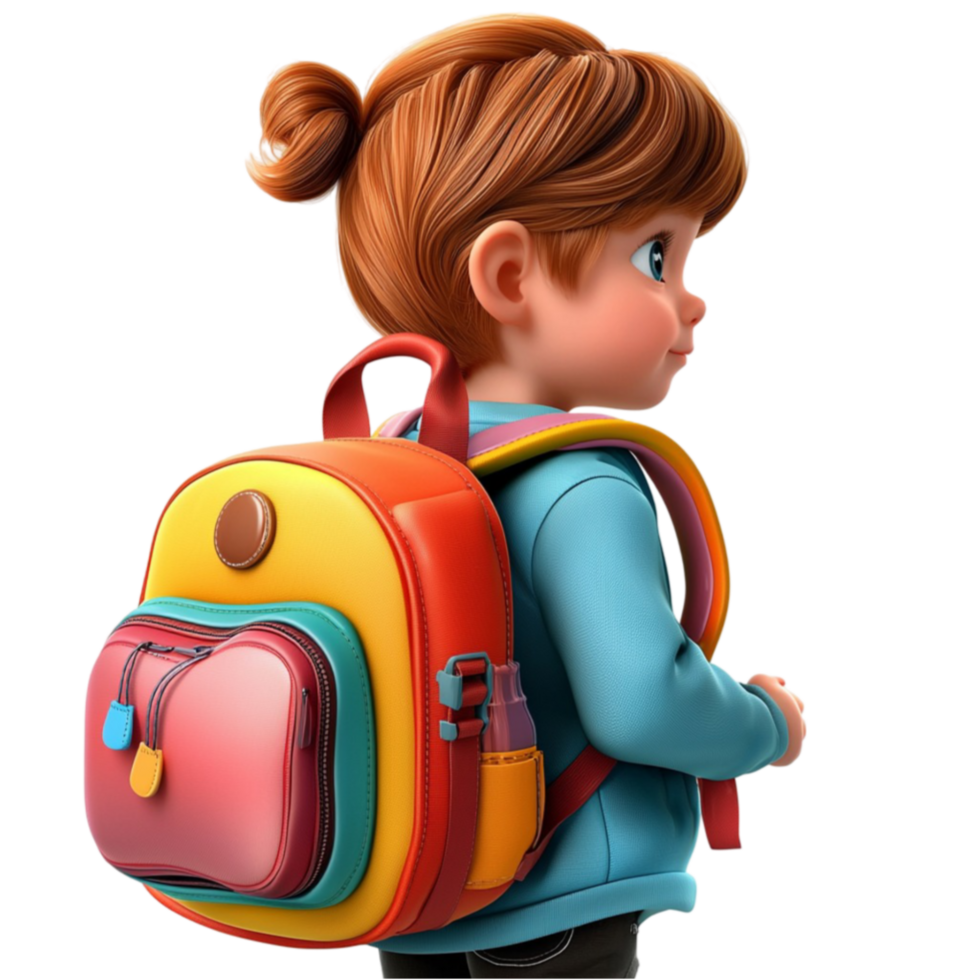 Young schoolgirl with a colorful backpack looks forward to learning and new adventures png