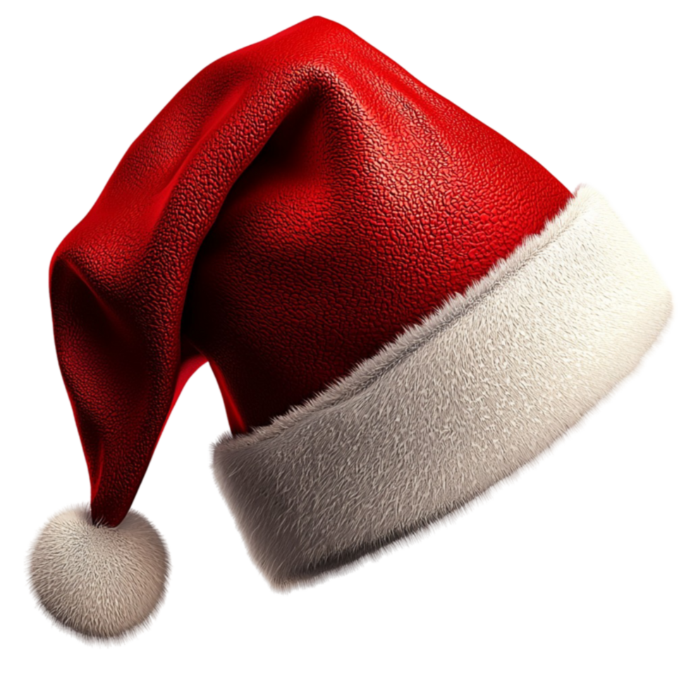 Red Santa hat with fluffy white trim and a pompom looks festive png