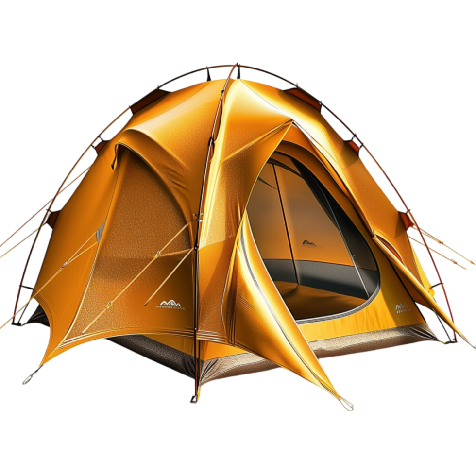 Spacious yellow camping tent with strong poles is perfect for outdoor adventures and travel png