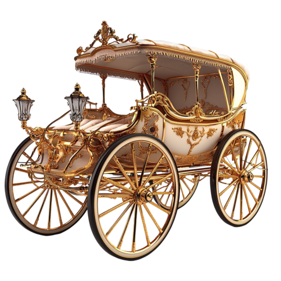 Luxurious royal carriage with golden details and intricate craftsmanship stands ready for a ride png