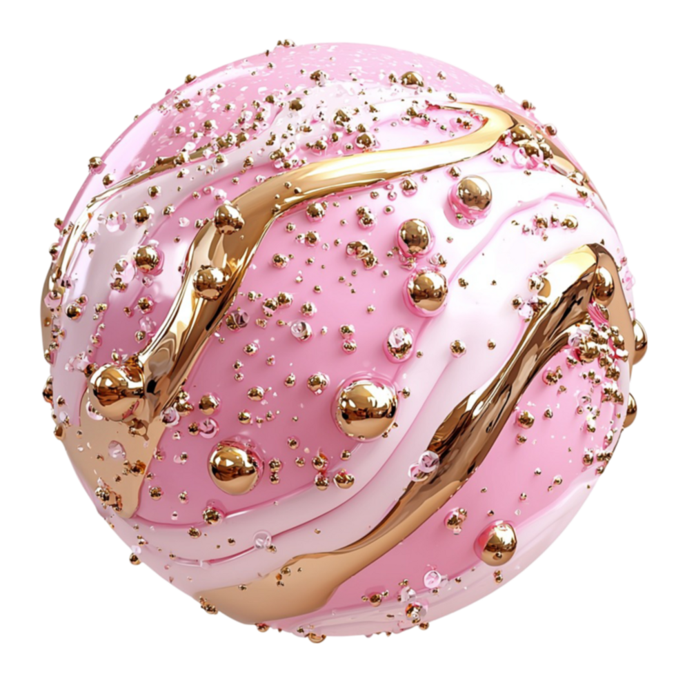 Pink chocolate truffle with gold sprinkles and a glossy surface shines with a luxurious appearance png