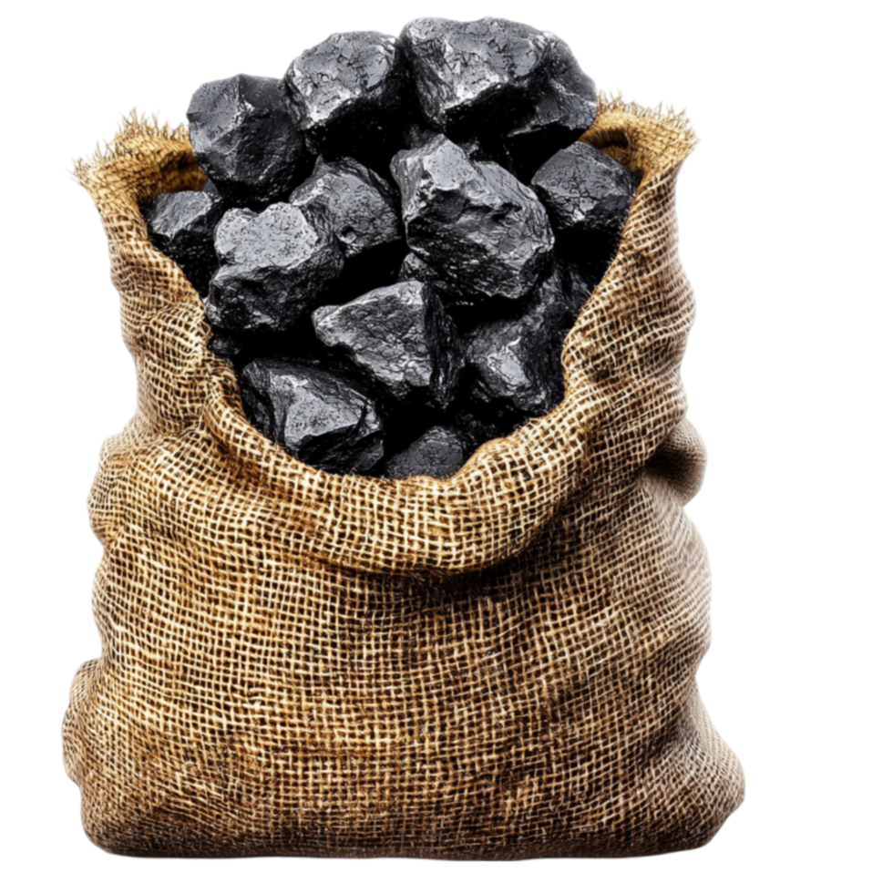 Sack filled with black coal pieces is tightly packed and slightly open png