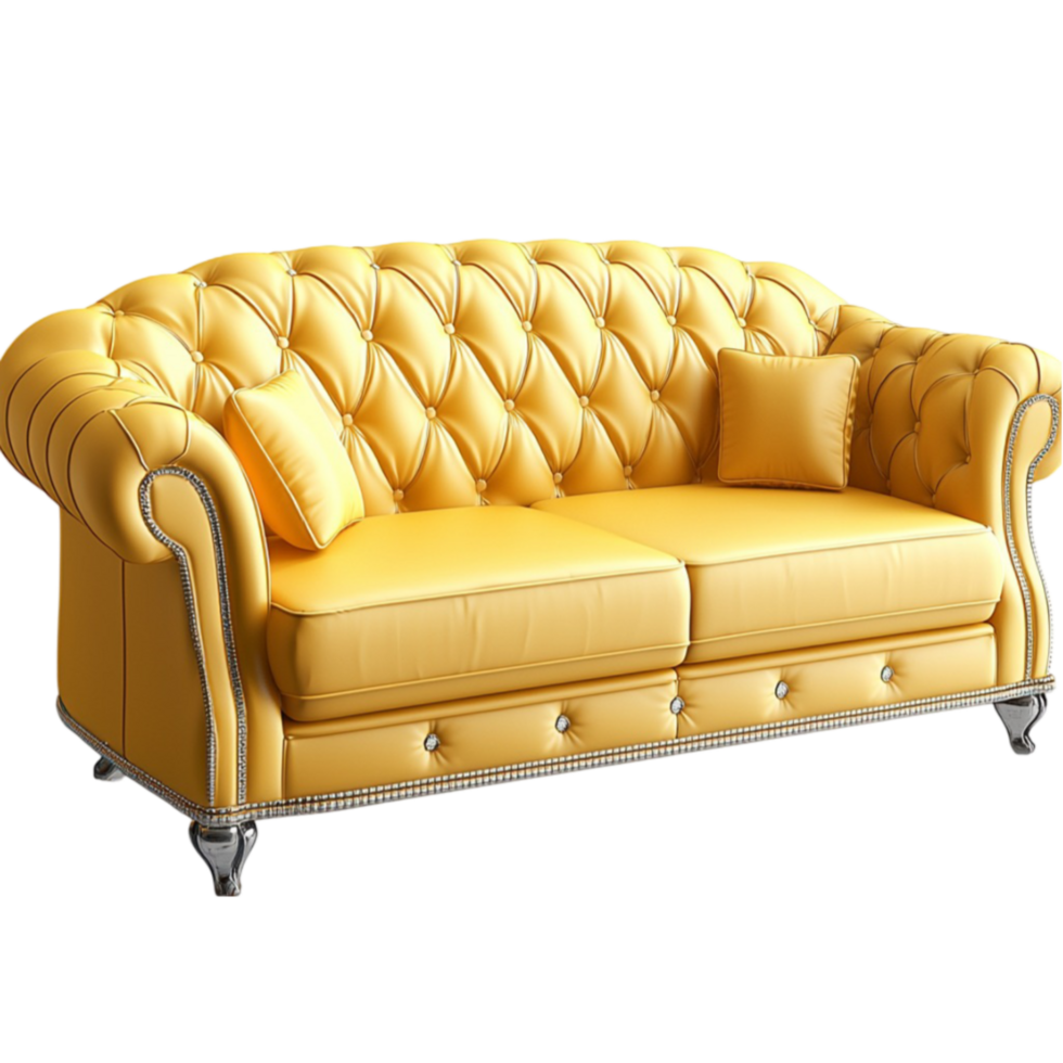 Luxurious yellow sofa with deep tufting brings elegance and comfort to any space png