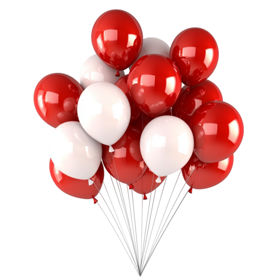 Red and white balloons float cheerfully creating a festive party vibe png