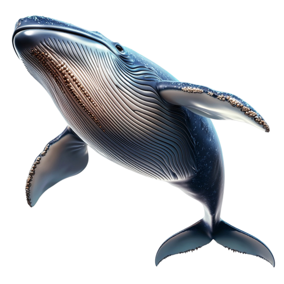 Massive humpback whale with a textured body glides through the ocean png