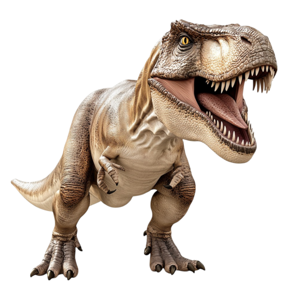 Fierce Tyrannosaurus rex with sharp teeth stands ready for action in prehistoric times png