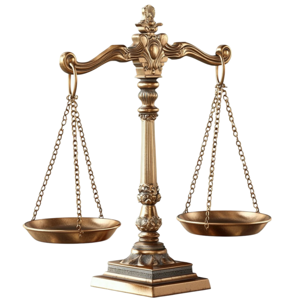 golden balance scale with ornate design symbolizes fairness png