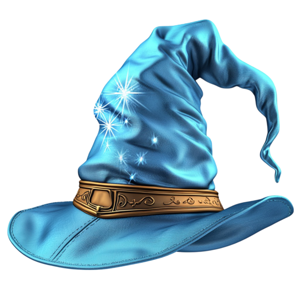 Pointed wizard hat with a glowing star and magical details stands tall png