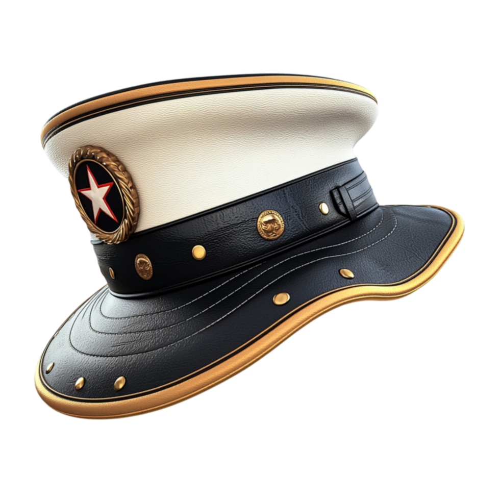 Navy captain hat with gold details and a black visor looks prestigious png