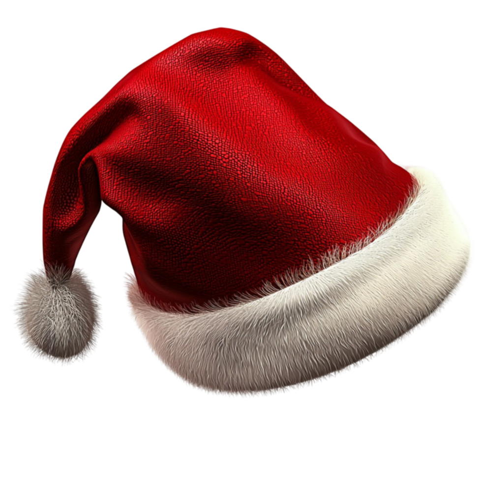 Red Santa hat with white fur trim and a fluffy pompom looks festive and cheerful png