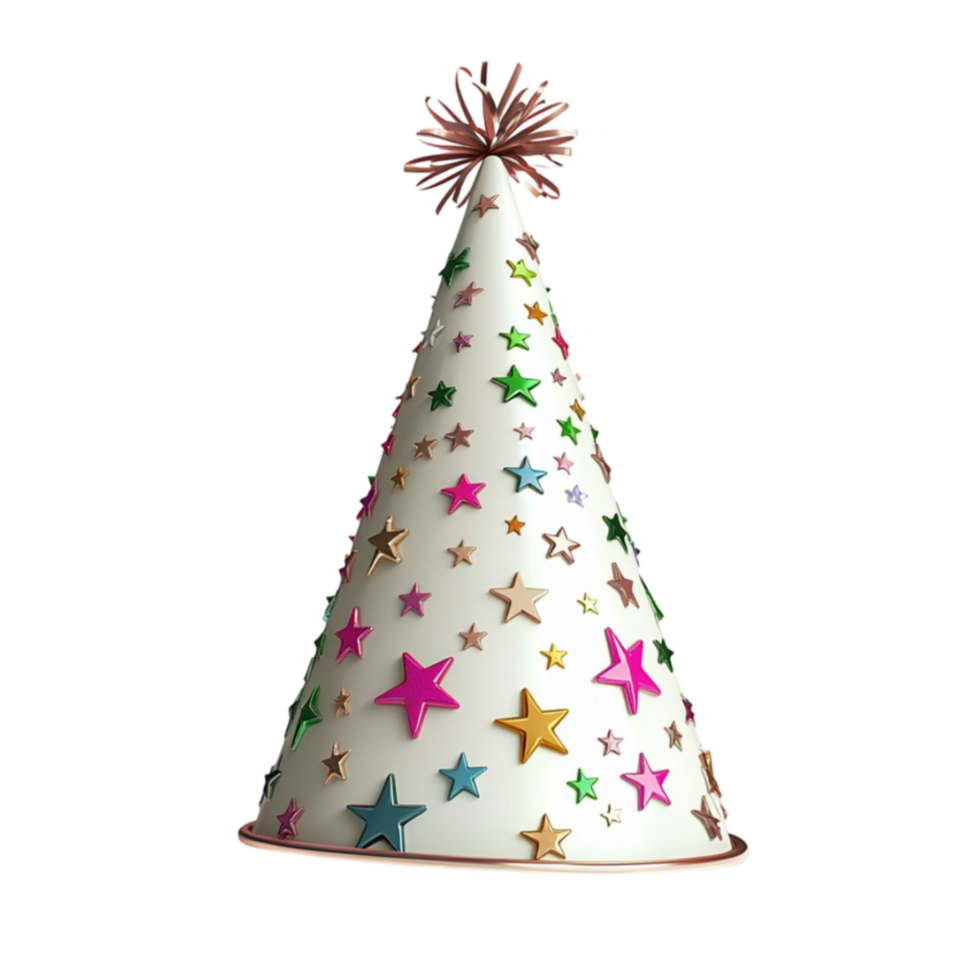 Party hat decorated with colorful stars stands tall with a festive look png