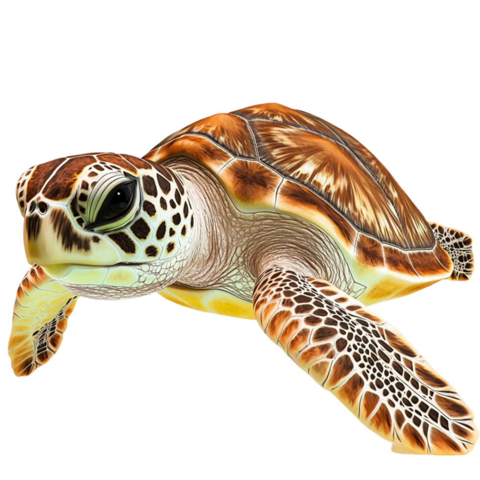 Sea turtle swims gracefully with patterned shell gliding through ocean depths png