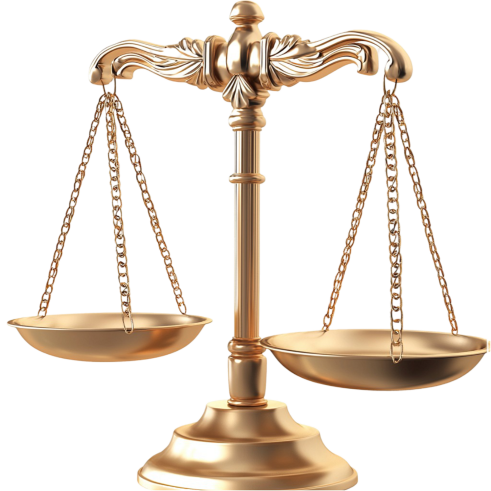 Golden scales balance evenly representing justice and fairness png