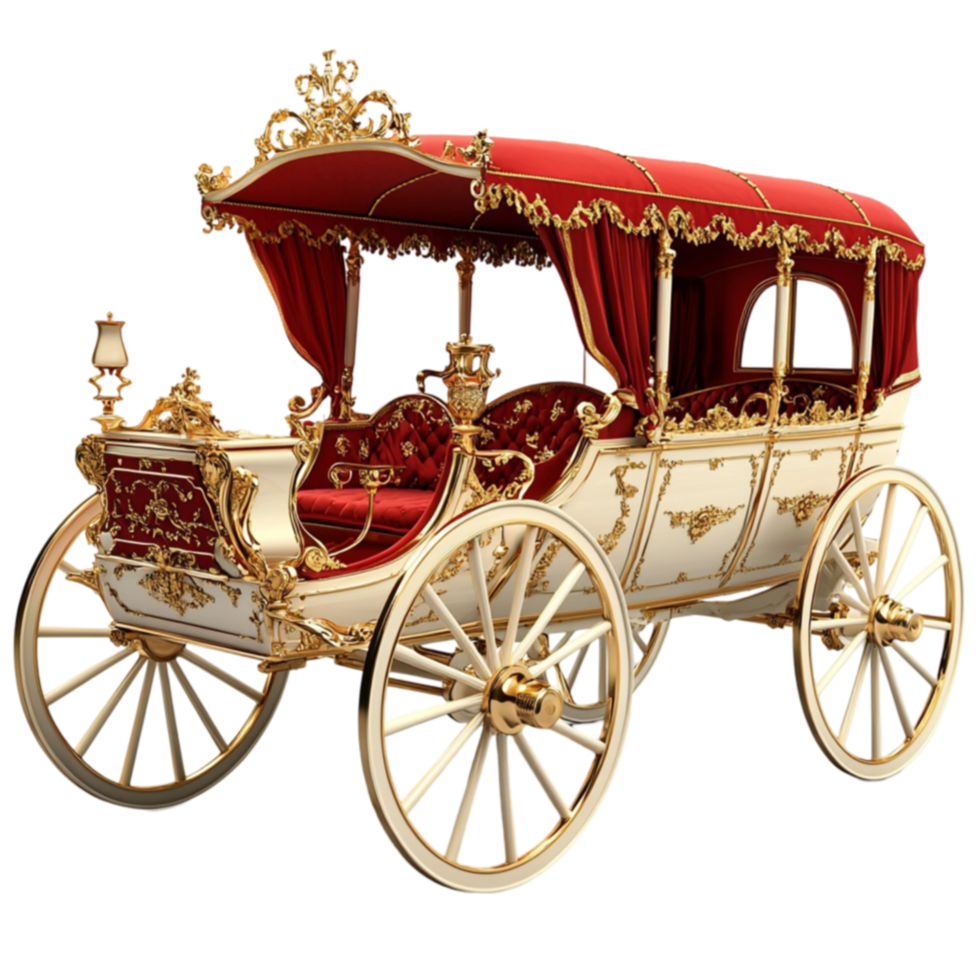 royal carriage with golden details and red velvet seats looks luxurious and grand png