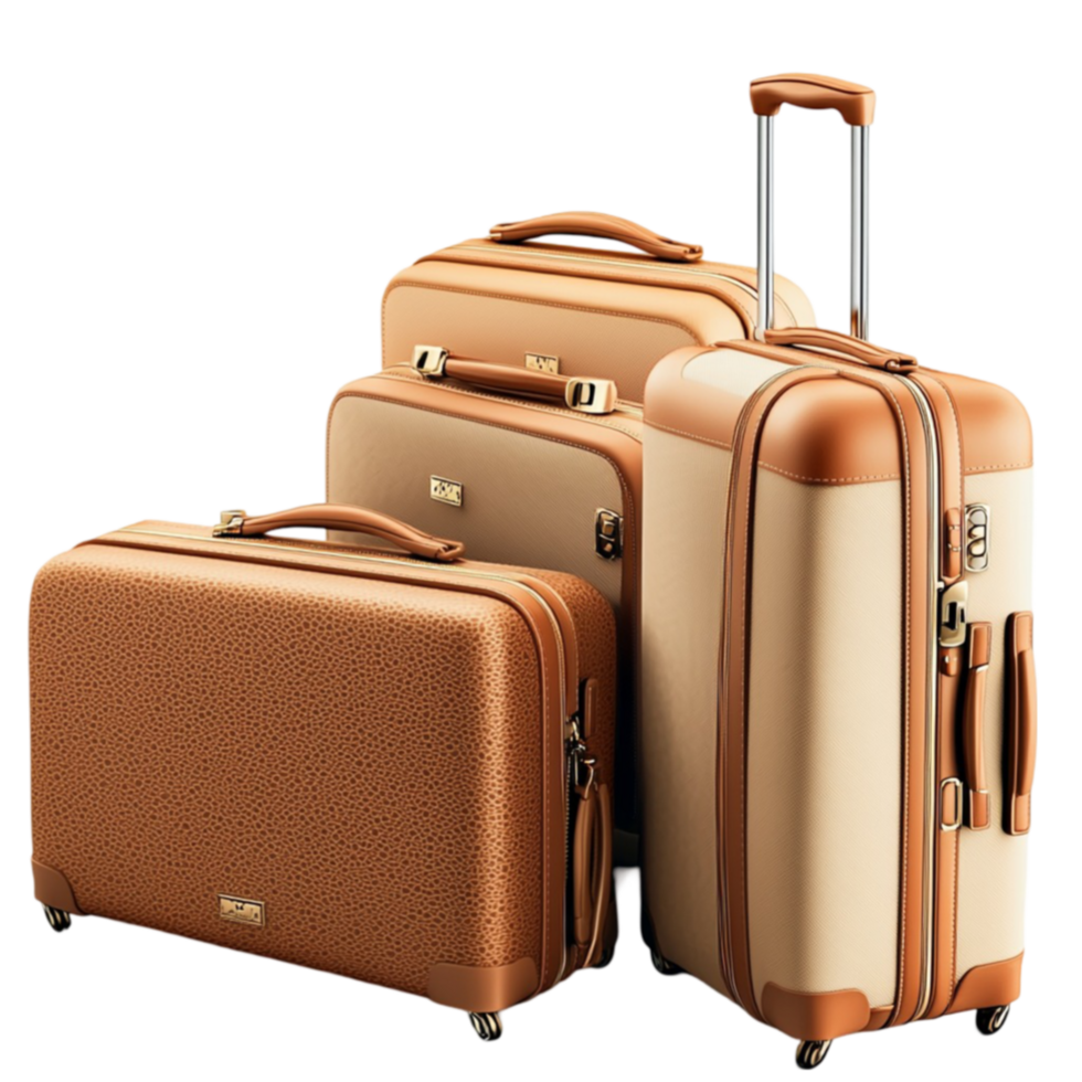 Brown suitcases stack neatly prepared for an exciting journey png