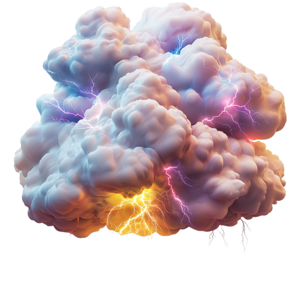 Storm cloud crackles with lightning and colors displaying dramatic weather png