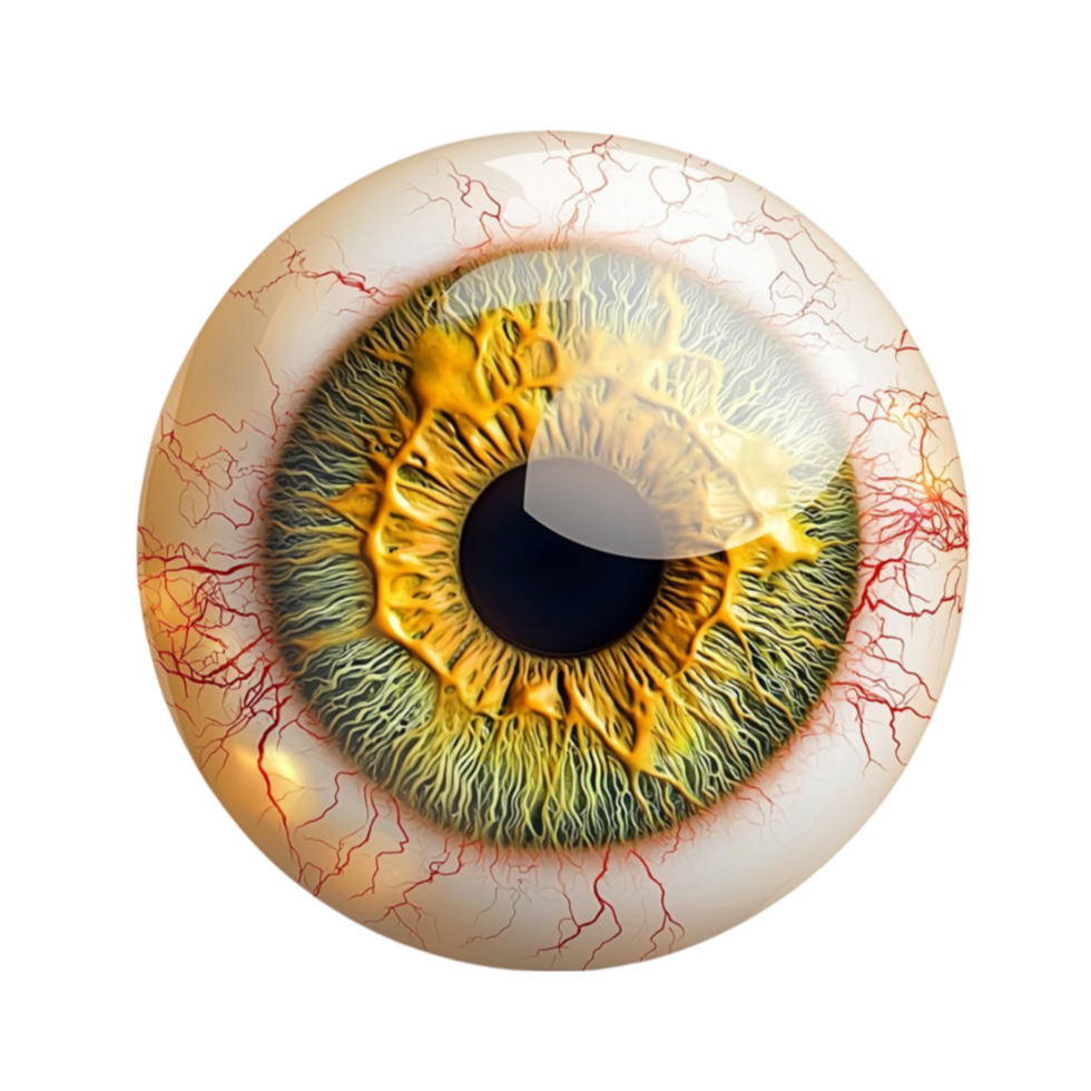 Realistic eye glows with golden iris and green hues revealing deep emotion png