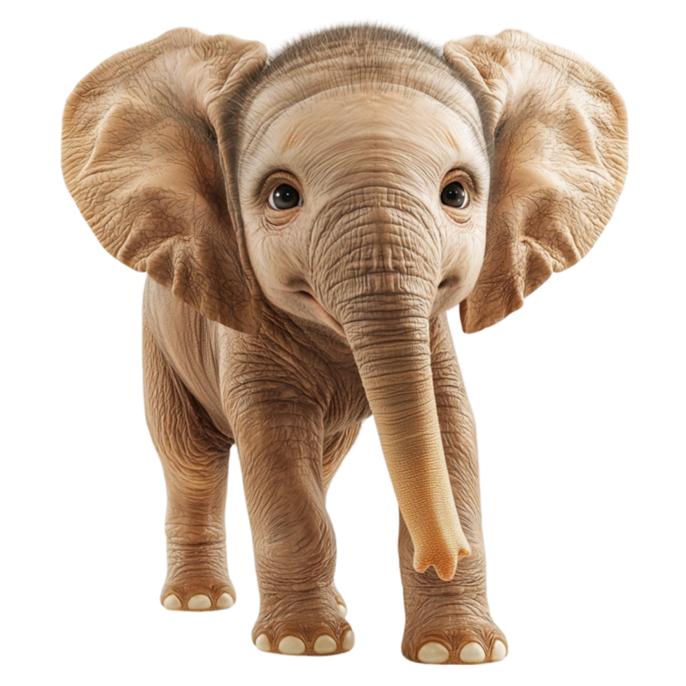 Baby elephant with big ears and a tiny trunk walks adorably with curiosity png