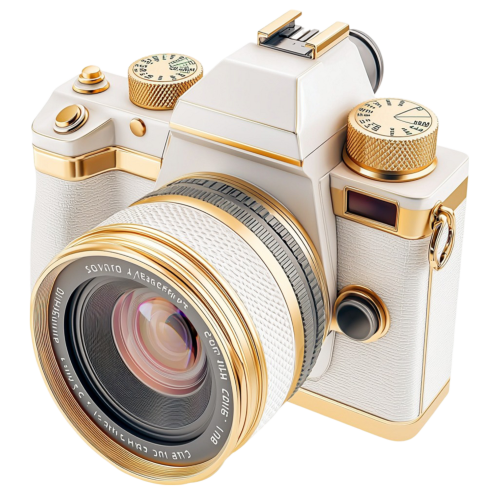 Golden camera gleams with lenses ready to capture stunning graphs png
