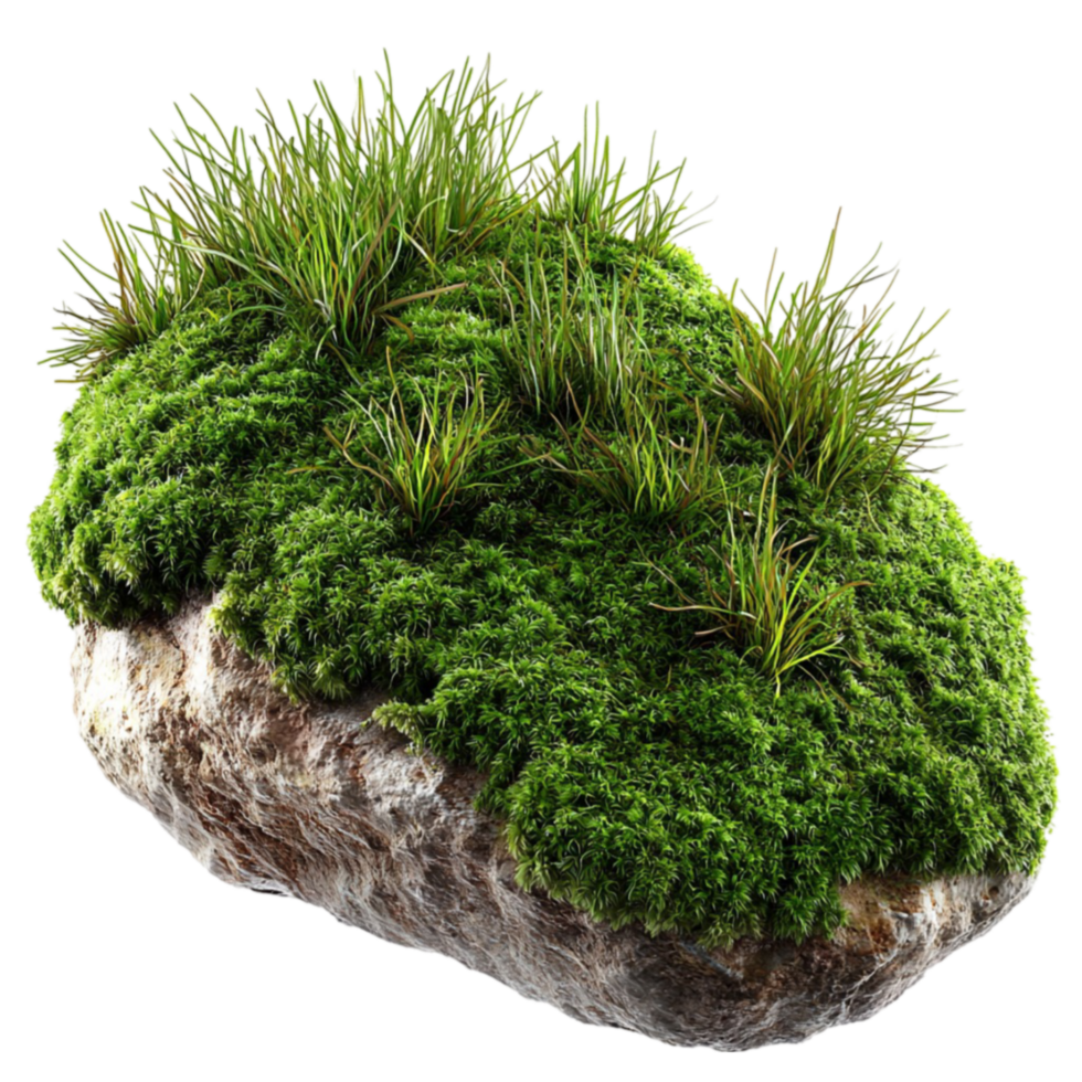 Moss covers a rock lush and vernt thriving in a forest setting png