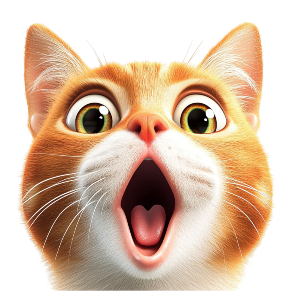Orange cat stares wideeyed with an open mouth showing playful surprise png