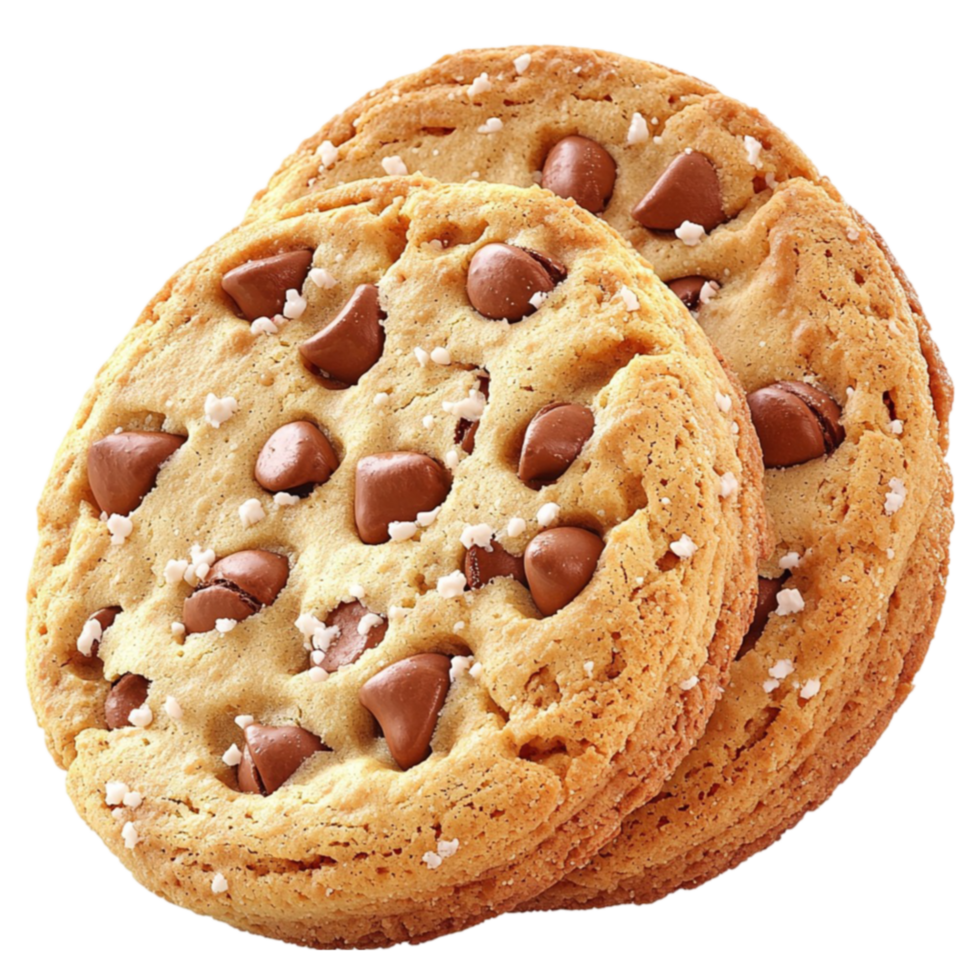 Chocolate chip cookies stack warmly with sprinkles promising a sweet treat png