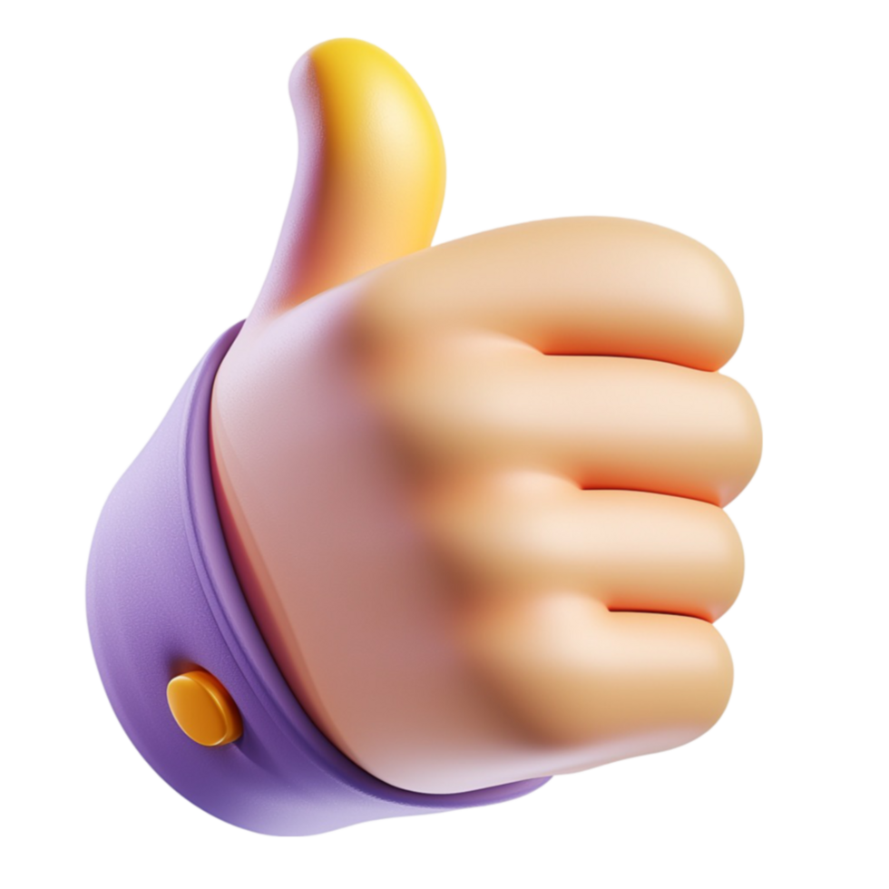 Thumbsup gesture shines yellow with a purple sleeve expressing approval png