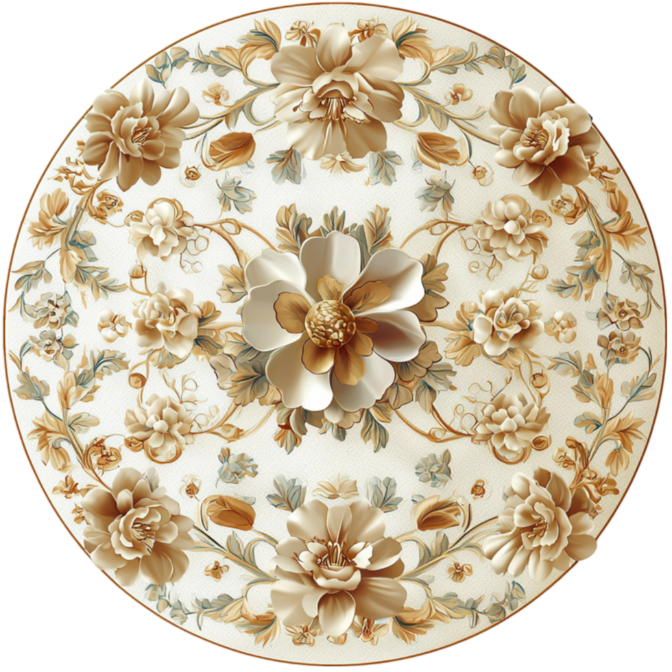 Ornate plate displays floral patterns with a central flower for dining png
