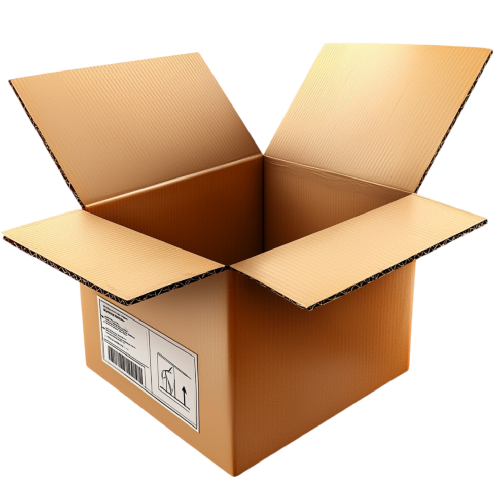 Cardboard box stands open with flaps inviting packing for a big move png