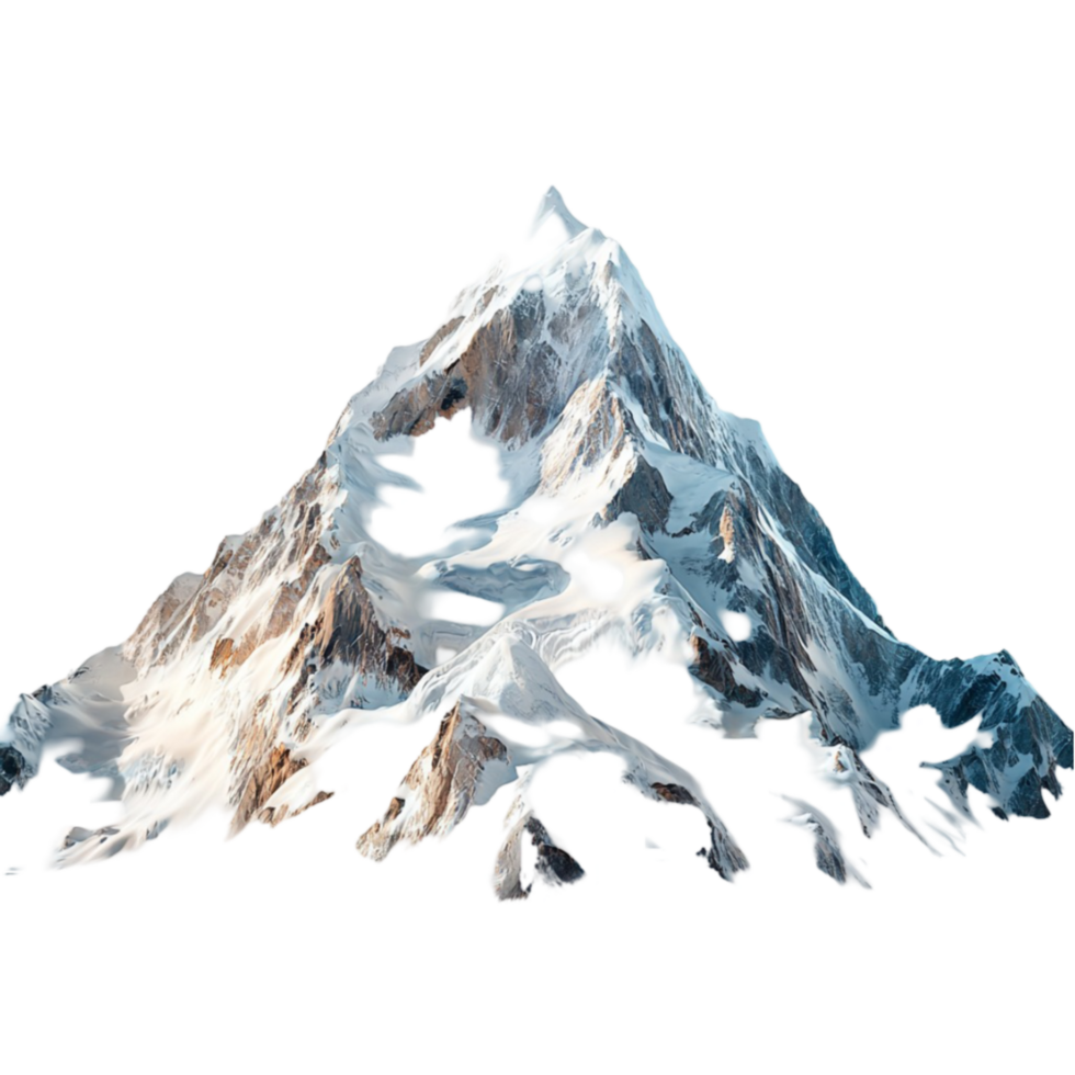 Snowy mountain peak rises majestically with rugged rocks under a clear sky png